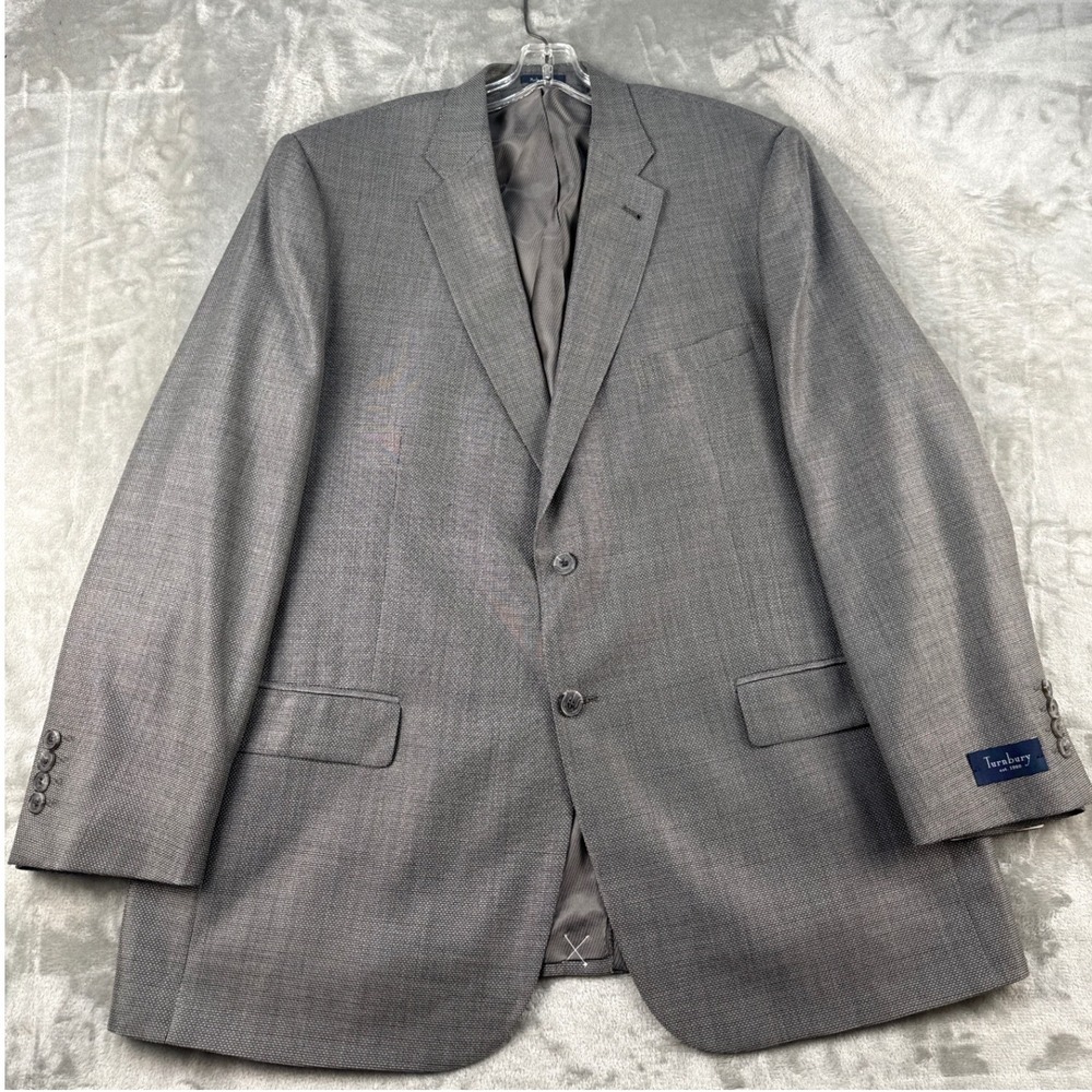 Turnbury Sport Coat Mens 48R Grey Wool Silk Micro-check NEW